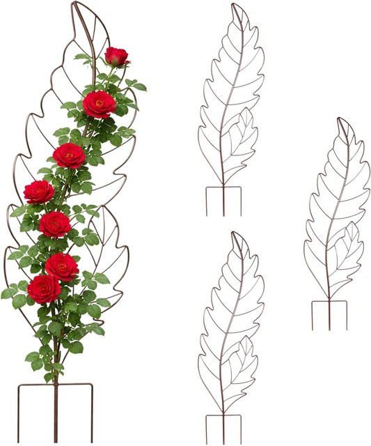 Relaxdays Rankgitter Blatt 4er Set aus Stahl in Braun für Garten und Topfpflanzen, Höhe: 100 cm, Breite: 30 cm, Tiefe: 1 cm - Bild 1