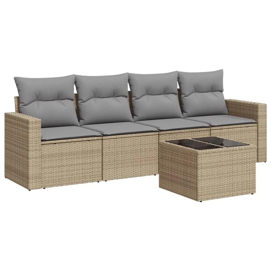 vidaXL 5-teilige Garten-Sofagarnitur in L-Form aus Poly-Rattan mit Kissen in Beige-Grau - Bild 2