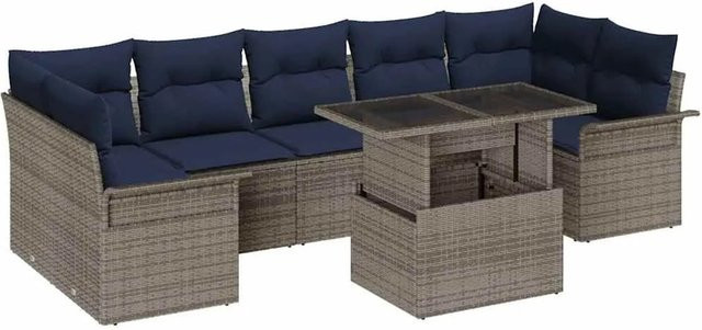vidaXL Gartensofa-Set aus Polyrattan in L-Form mit 8-teiligem Zubehör, Kissen und integriertem Stauraum, Grau - Bild 1