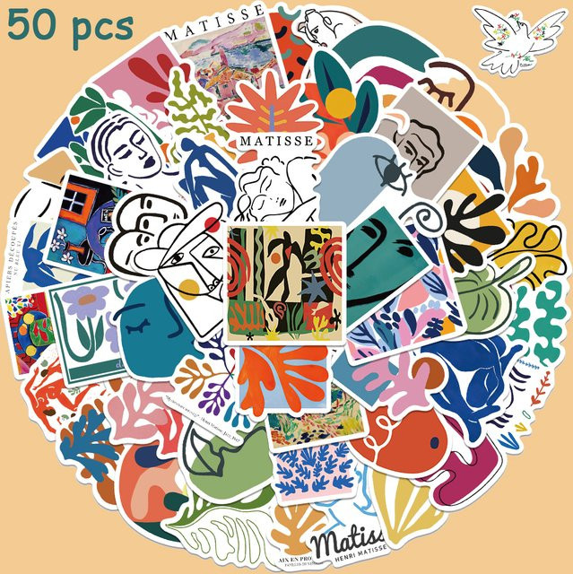 50 Stück Matisse Stil Aufkleber in Abstract Design, Mehrfarbig, Organische Motive für Tagebuch und Dekoration - Bild 1