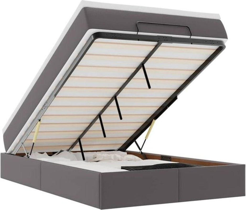 vidaxl Ottoman Polsterbett mit Matratze aus Kunstleder in Grau B/T/H: 120 x 190 x 23,5 cm - Bild 1