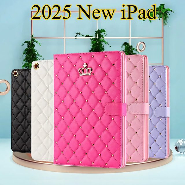 Luxuriöse Bling Crown Smart Sleep Tablet Cover für Apple iPad Air 11 M3, iPad Pro 11, iPad Mini 7 und iPad 10. Generation in Weiß oder Pink - Bild 1
