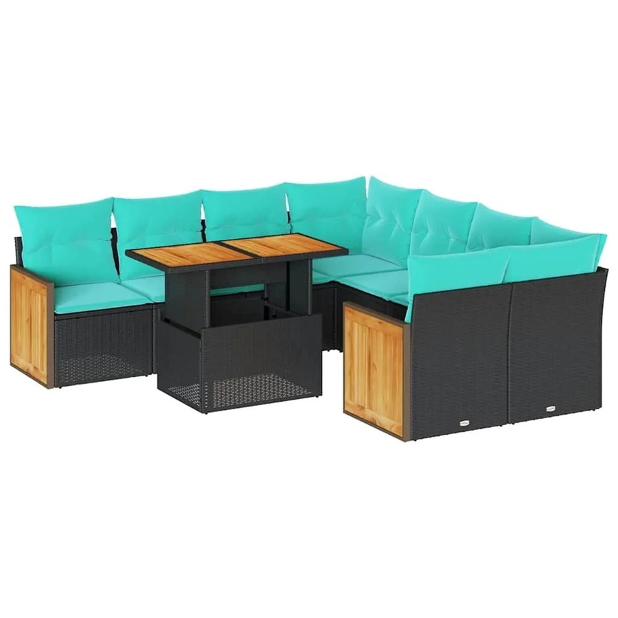vidaXL 9-teilige Garten-Sofagarnitur aus Poly-Rattan mit Kissen in Schwarz - Bild 2