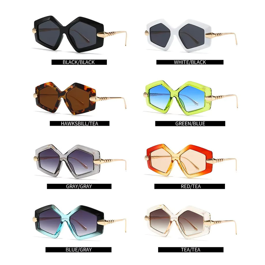 TOYEARN Sonnenbrille, Hexagonal, Vollrand, Metall, Schwarz, Unisex - Bild 6