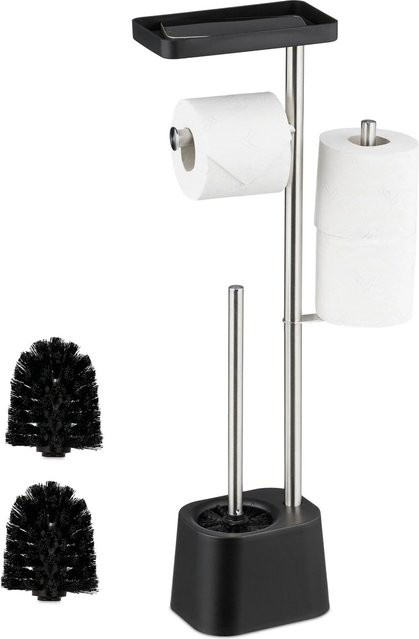 Relaxdays WC Garnitur aus Edelstahl in Schwarz, freistehend mit Ablage, B/T/H: 65,5 x 29 x 11 cm - Bild 1