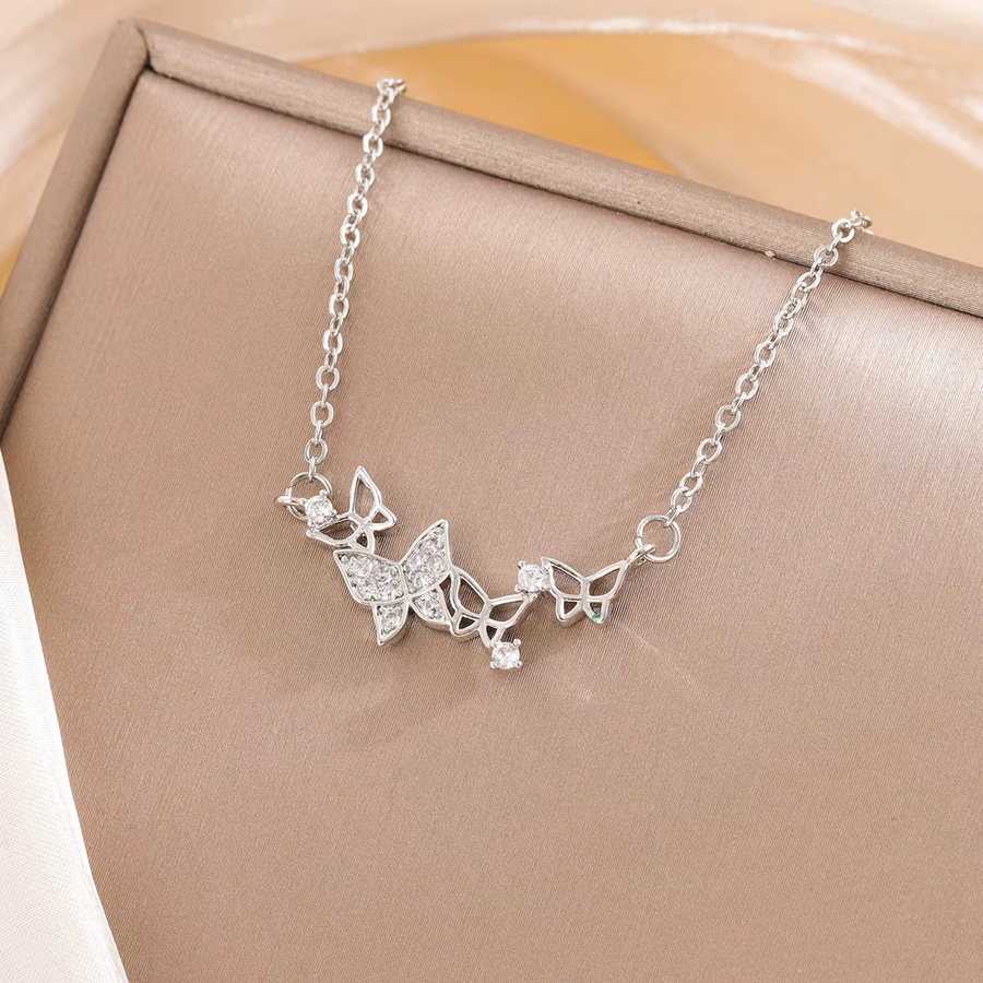 Halskette 925 Silber, Schmetterling, Herz, Kristall, Damen - Bild 2