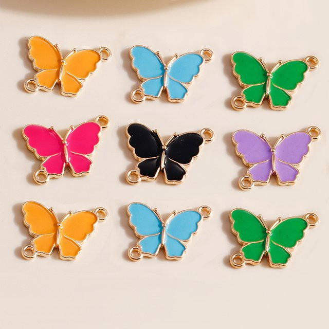 Schmetterlings-Charms-Verbindungsanhänger, Bunt, Messing, 20 x 15 mm, Unisex - Bild 1
