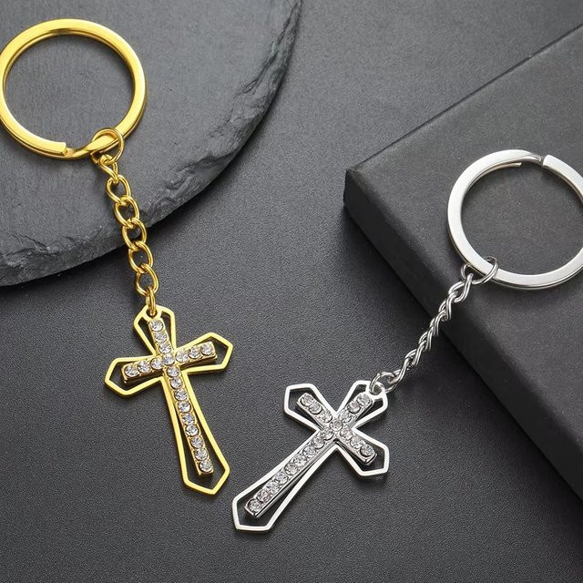 Dawapara Schlüsselanhänger Kreuz, Strass, Edelstahl, Unisex - Bild 1