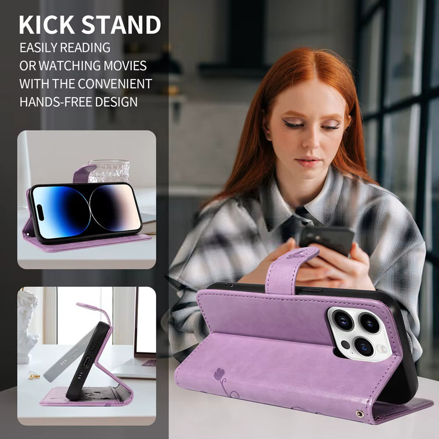 Leder-Magnetetui mit Schmetterlings-Blumen-Design für Xiaomi Redmi Note Pro Plus 5G 4G 12S 14S als Brieftaschen-Hülle Flip Cover in Lila - Bild 6
