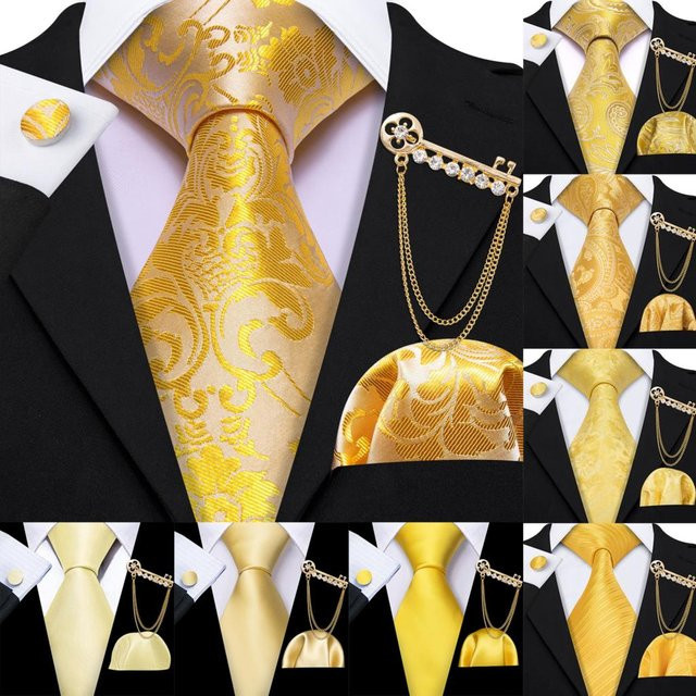 Barry.Wang Schmuck-Set, Krawatten-Set mit Einstecktuch, Manschettenknöpfen, Brosche, Krawattennadel, Herren, goldgelb - Bild 1