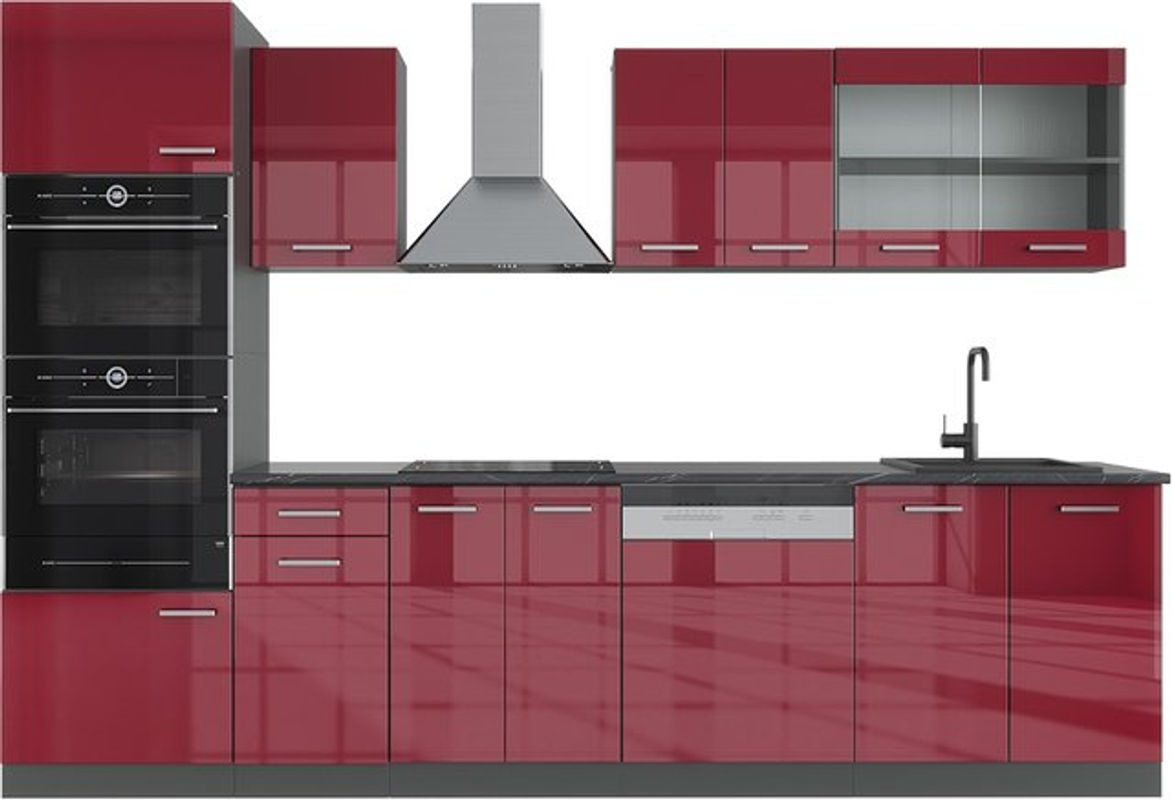 Vicco R-Line Küchenzeile in Anthrazit und Bordeaux Hochglanz, Breite: 300 cm - Bild 2