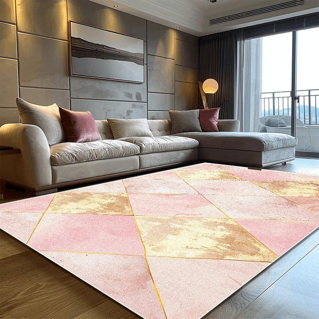 Karpetti Moderner Geometrischer Teppich in Pink, Weich und Rutschfest, B/T: 160 x 80 cm - Bild 1