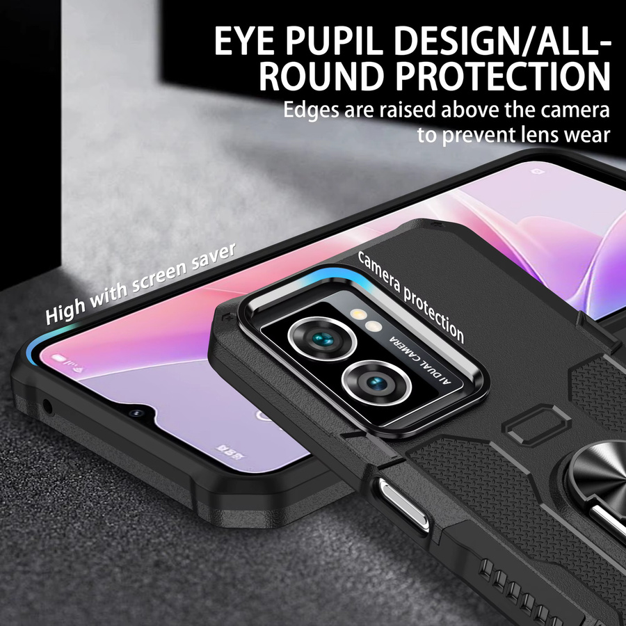 Stoßfeste Magnetische Schutzhülle für OPPO Reno 6Lite, A77S, A74, A57S, A55, A54, A53 4G/5G, F19, F9 mit Ringhalterung in Schwarz - Bild 4