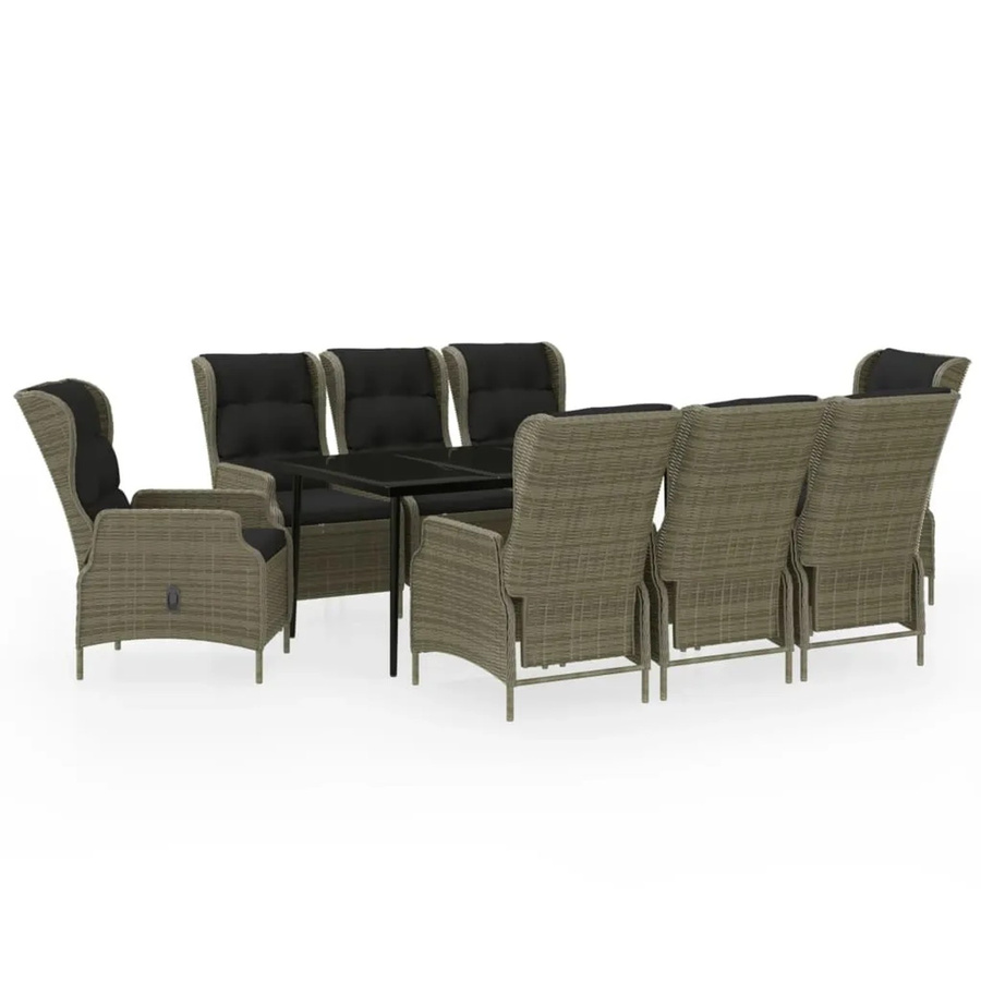 vidaXL 9-teilige Garten-Essgruppe aus PE-Rattan und Glas in Braun - Bild 2