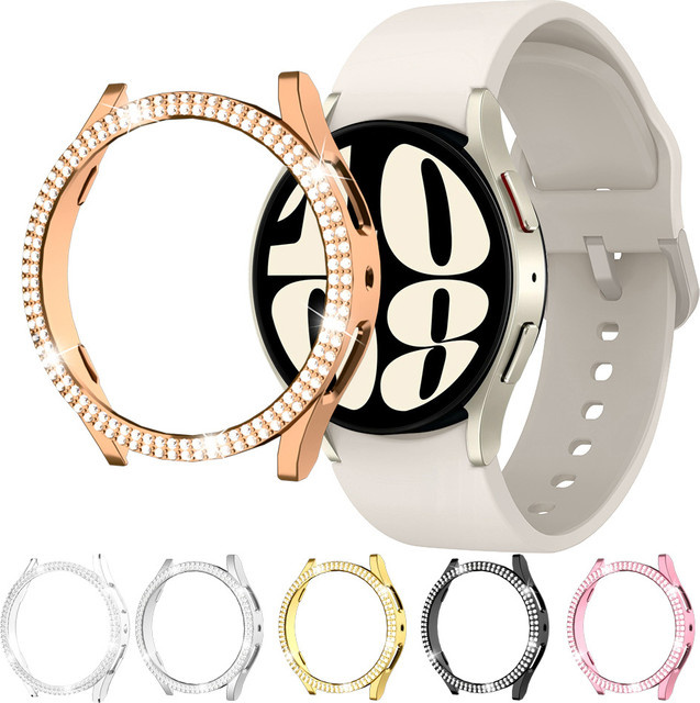 samusak Uhrengehäuse für Samsung Galaxy Watch 4 5 6 7, Silikon, Diamant, Kristall, transparent, Unisex - Bild 1
