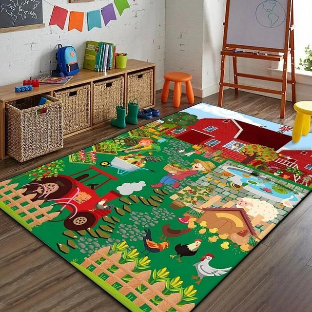Rutschfeste Bodenmatte Bauernhof Cartoon für Kinder und Wohnzimmer, Multicolor, B/T: 60 x 40 cm - Bild 1