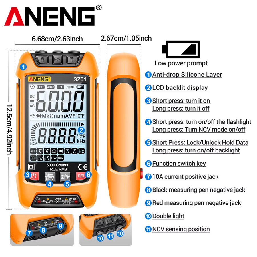 ANENG SZ01 Digitaler Multimeter-Tester mit 6000 Zählungen als professioneller Spannungsprüfer und Kapazitätsmesser für AC/DC-Strom - Bild 6