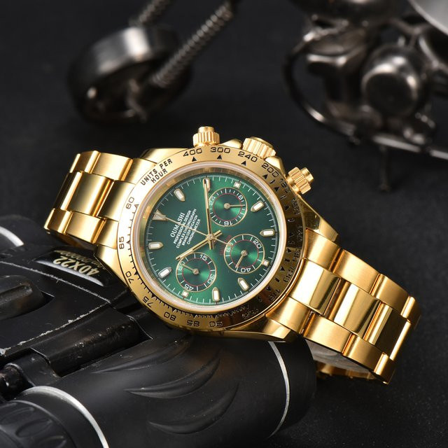 OUMASHI Chronograph, Edelstahl, Grün, Gold, Saphirglas, Herren - Bild 1