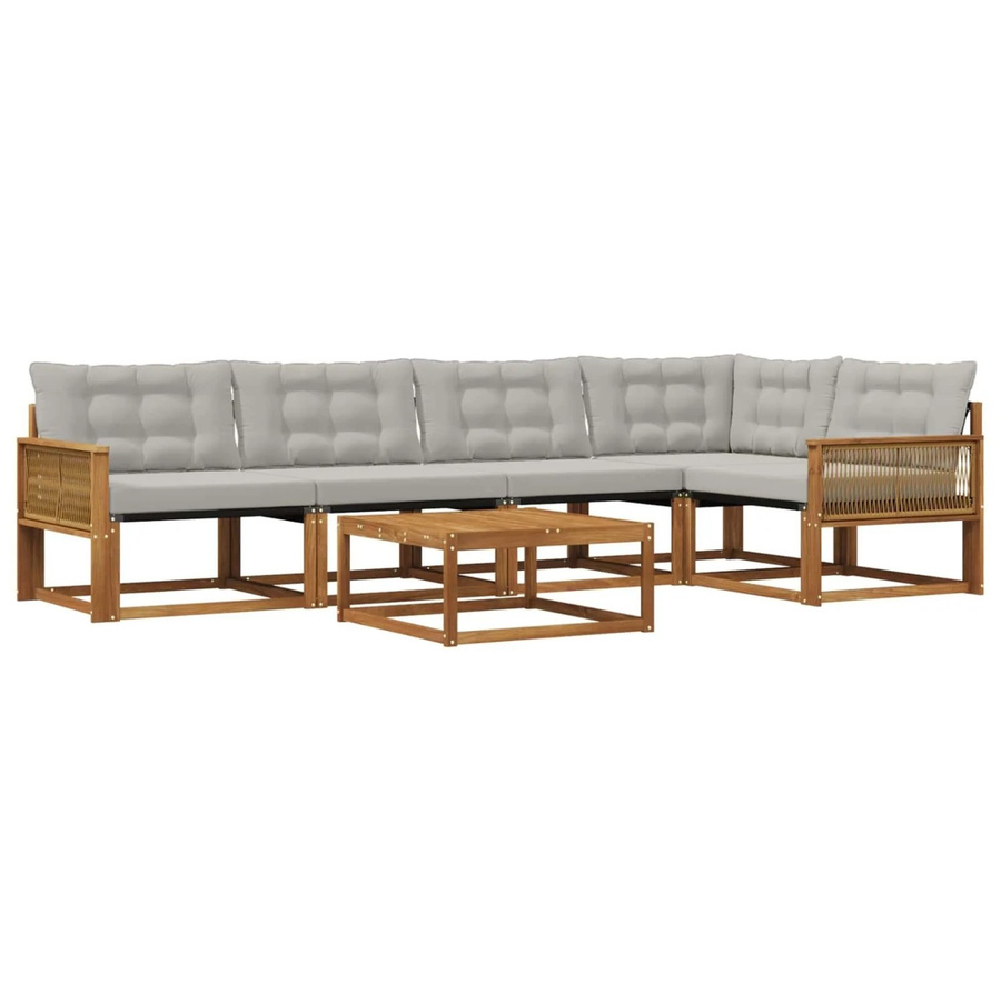 vidaXL Outdoor-Sofagarnitur L-Form aus massivem Akazienholz mit 6 Kissen in Grau und Natur - Bild 2