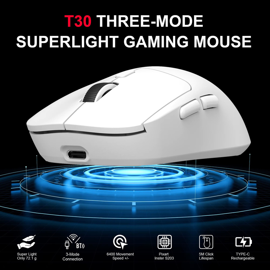 HXSJ Wireless E-Sports Gamer-Maus in Weiß mit Bluetooth 5.4, 6-Tasten und 6400 CPI für Desktop und Notebook - Bild 4