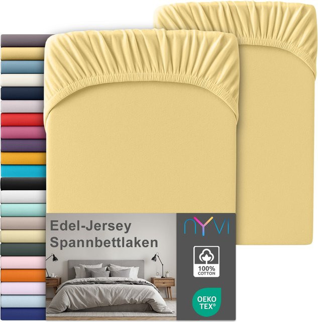 NYVI Edel Jersey Spannbettlaken Deluxe 2er Set aus 100% supergekämmter Baumwolle, Gelb, B/T: 140-160 x 200 cm - Bild 1