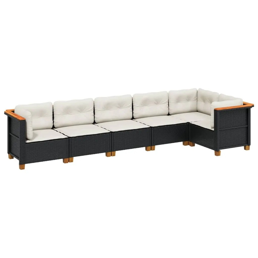 vidaXL 6-tlg Garten-Sofagarnitur in L-Form aus Polyrattan und Akazienholz mit Kissen, Schwarz - Bild 2