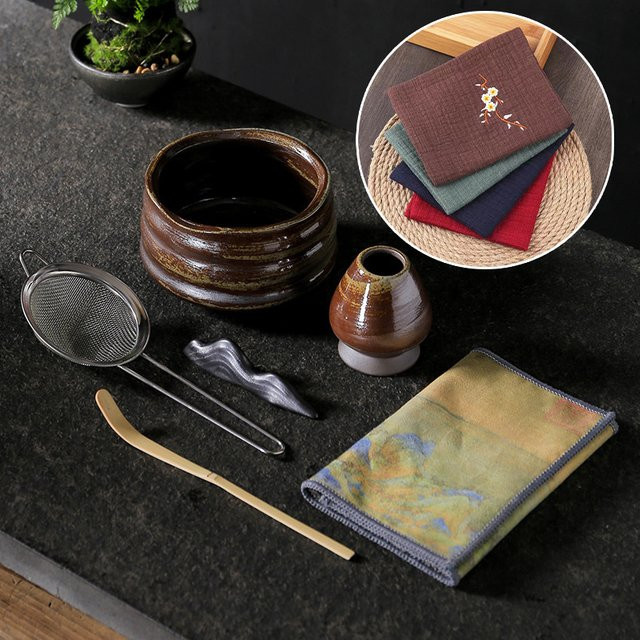 JETTING Matcha Tee-Zubehör Set mit Bambus Chasen Schneebesen und Keramikgeschirr in Rot und Mehrfarbig - Bild 1