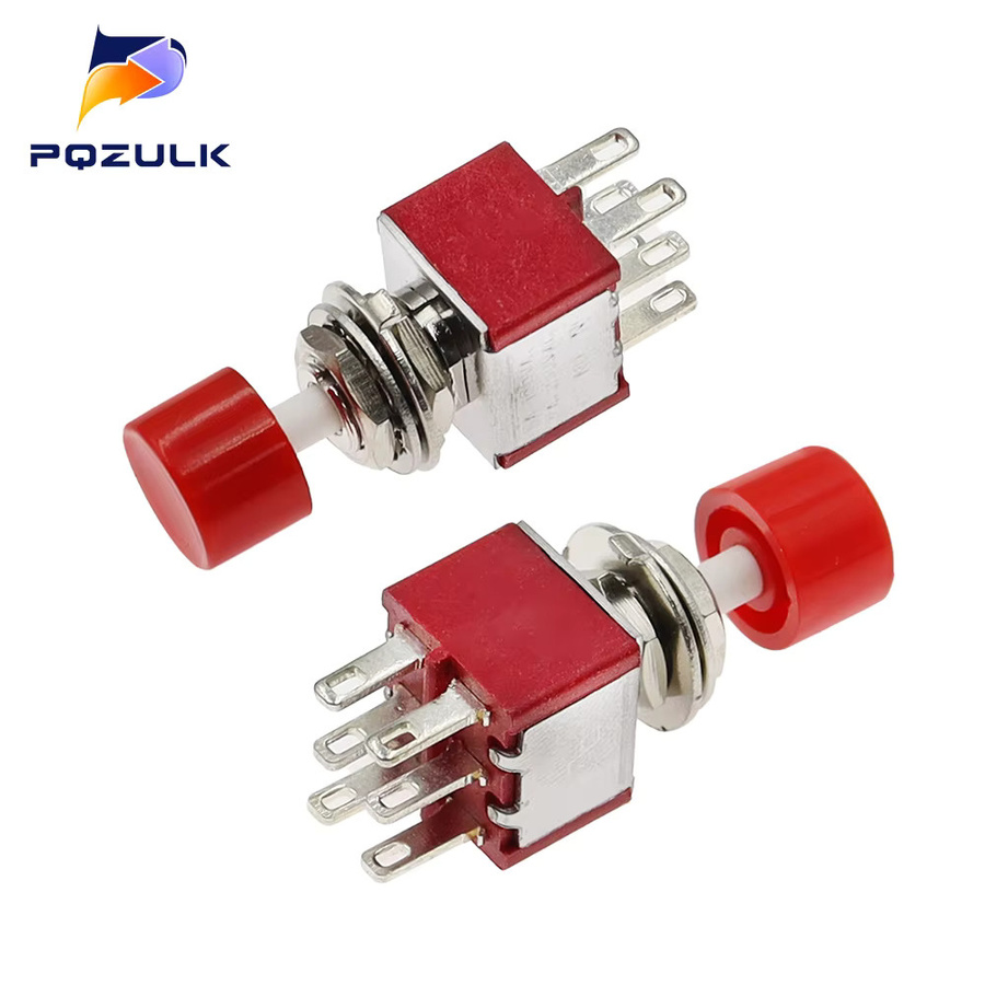 PQZULK PS-202 Mini Drucktaster mit roter Kappe, 6mm 6Pin SPDT DPDT Momentary Schalter, 2A 250VAC 5A 120VAC, Farbe: Rot - Bild 2