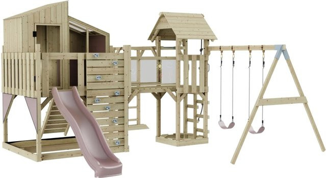 OutdoorToys Spielturm Emma mit Kinderschaukel in Altrosa und Multicolour aus Holz - Bild 1