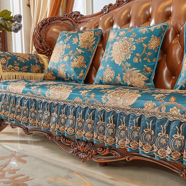 Rutschfester Jacquard Sofabezug für die Armlehne von Yiran Furniture mit floraler Stickerei in Blau, Breite: 55 cm, Höhe: 60 cm - Bild 1
