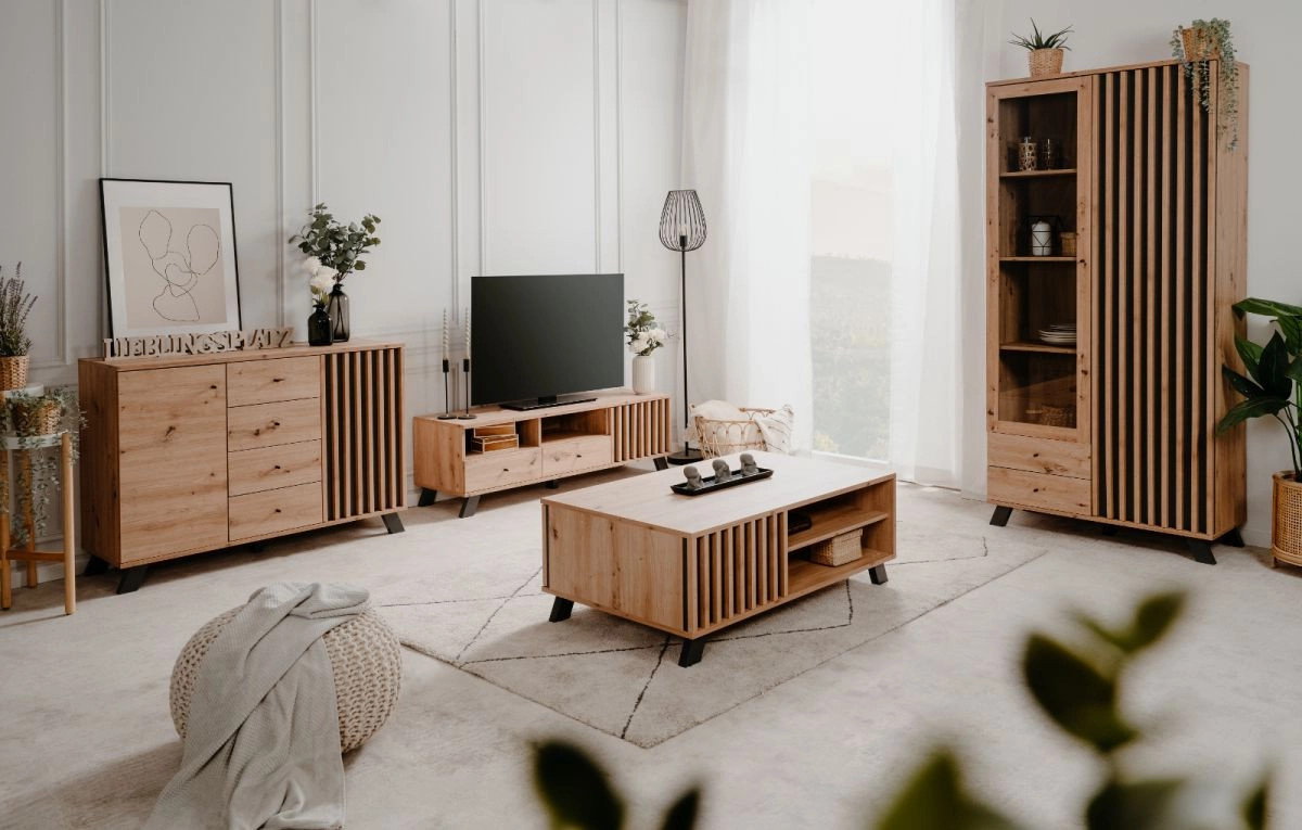 Furn.Design Kommode Madem Industrial im Design mit 3D-Lamellen aus Eiche Artisan und Anthrazit, Breite: 120 cm - Bild 5