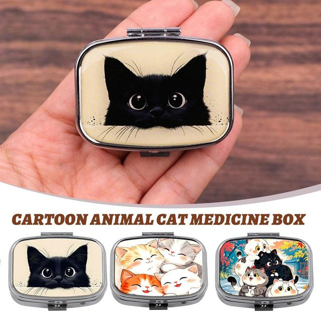 jaysuing Pillendose, Schwarzes Katzen-Design, 2-Fach, Unisex, Schwarz - Bild 1