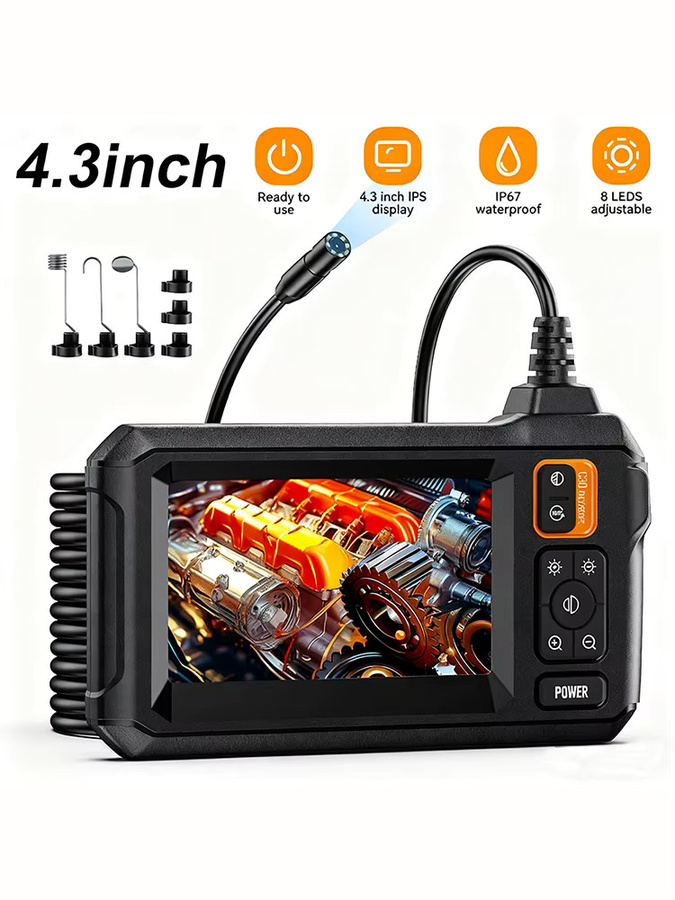 INSKAM Industrielle Endoskop-Kamera mit 4,3 Zoll Display, Einzel- oder Doppelobjektiv, IP67 wasserdicht, 1080P HD-Inspektionskamera für Autoreparaturen, Schwarz - Bild 1
