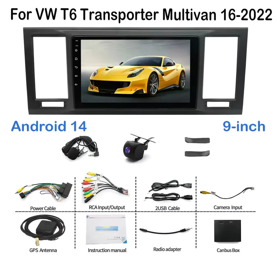 9 Zoll Android 14 Multimedia Navigationssystem mit Carplay und Android Auto für Volkswagen T6 Transporter Multivan 2016 - 2022, Schwarz, 4+64 GB - Bild 2