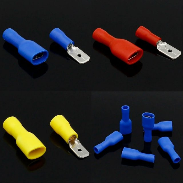 ELECAPITAL 200er Set Isolierte Elektrische Crimp Terminal Anschlüsse H1E1 Spatenstecker in Rot, Blau und Gelb mit 6,3mm Anschlussgröße - Bild 1