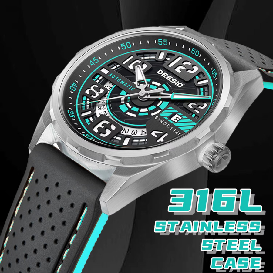 Deesio Armbanduhr Automatik, Edelstahl, Silber, Silikon, Herren - Bild 4