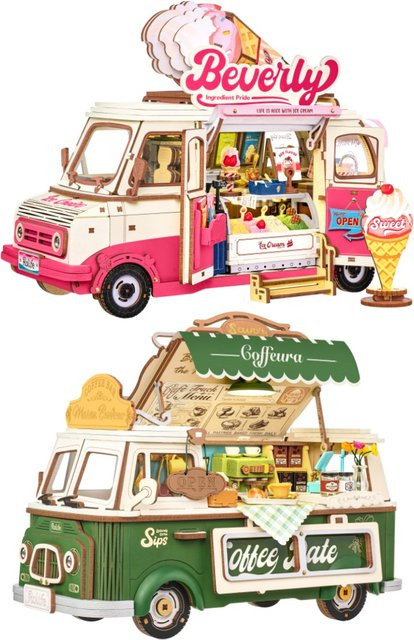 Robotime Eiswagen-Modellbausatz, DIY Bausatz, 3D Holzpuzzle, Leo's Kaffee-Truck - Bild 1