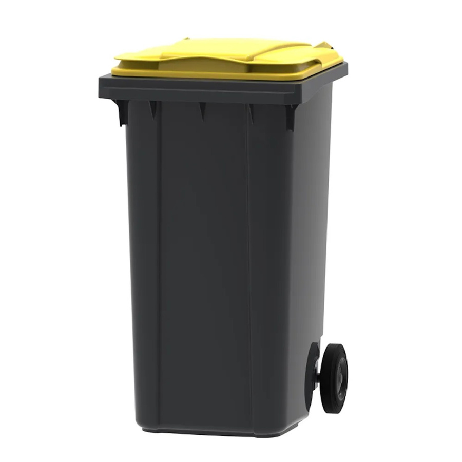 PROREGAL Mülltonne Müllgroßbehälter mit 2 Rädern, 240 Liter, Grau mit gelbem Deckel, H x B x T: 107,9 x 58,3 x 73,7 cm - Bild 2