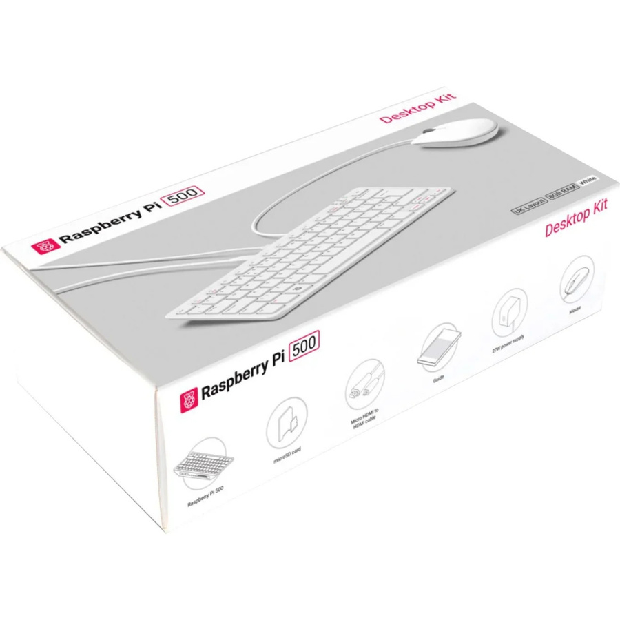 Raspberry Pi 500 Kit Mini-PC mit 32 GB RAM, Bluetooth, Wi-Fi, Ethernet und Memory Card in Weiß und Pink - Bild 1