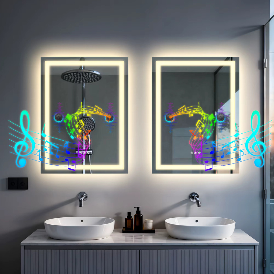 LED-Badezimmerspiegel von BORWART aus gehärtetem Glas mit Bluetooth, 3 Farben dimmbar und Lichtspeicher, Weiß - Bild 6