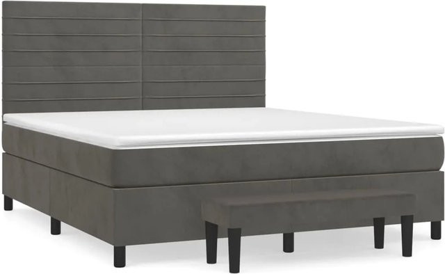 vidaXL Boxspringbett mit Matratze und Bank in Dunkelgrau, Samt, B/T/H: 160 x 200 cm - Bild 1