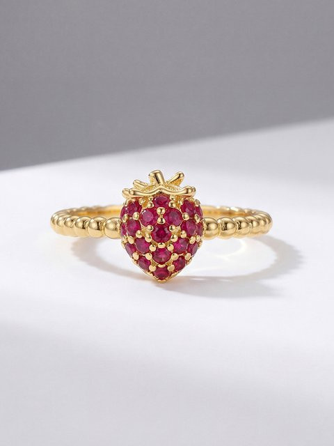 Erdbeer-Ring 925 Silber, roter Zirkonia, Damen - Bild 1