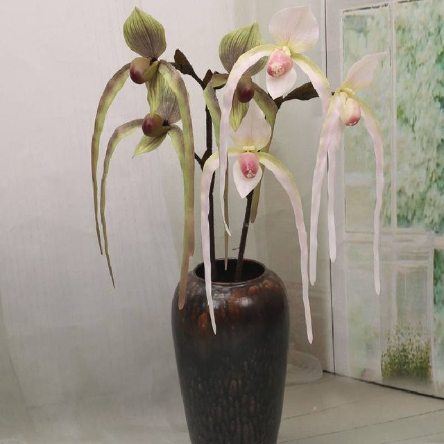 3er-Set Anlincong Paphiopedilum Orchideen aus Seide in Pink für deine Tischdekoration bei Hochzeiten und Feiern - Bild 1