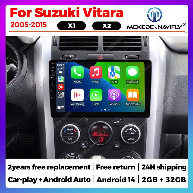 STRONGNAVI Android 14 Autoradio für Suzuki Grand Vitara 3 (2005-2015) mit 9 Zoll Display, GPS, Bluetooth, CarPlay und Android Auto, Schwarz - Bild 1