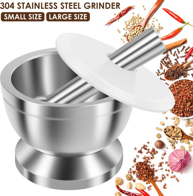 Willstar Mörser und Stößel Set aus Edelstahl 304 in Silber mit rutschfester Basis zum Mahlen von Gewürzen und Kräutern - Bild 1