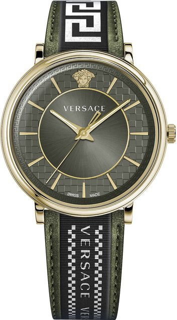 Versace Herrenuhr, Quarz, Edelstahl, Leder, Grün, 42 mm, 5 ATM - Bild 1