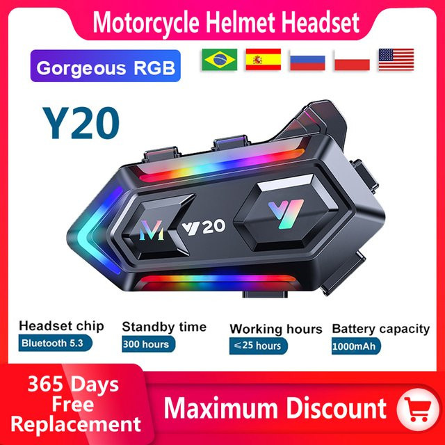 XINOWY Bluetooth 5.3 Motorrad Helm Headset Y20 in Schwarz mit 1000 mAh Akku und Wasserdichtigkeit - Bild 1
