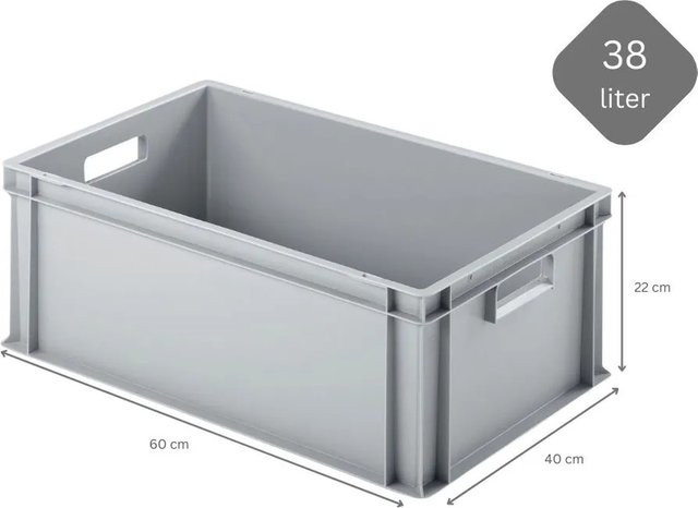 PROREGAL SuperSparSet 10x Eurobehälter mit Scharnierdeckel und offenem Griff, Grau, H x B x T: 22 x 40 x 60 cm - Bild 1