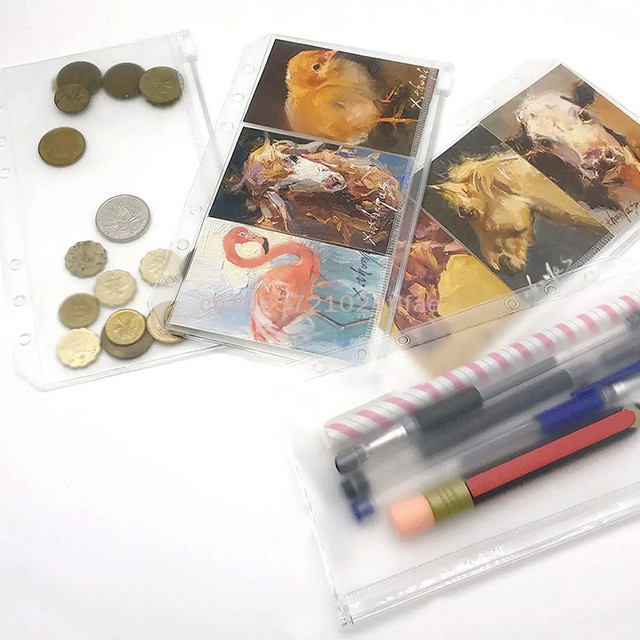 8 Stück transparente PVC-Binder-Taschen mit Reißverschluss von KOQZM, Geldumschläge und Dokumentenbeutel für A5, A6 und A7 Formate - Bild 1