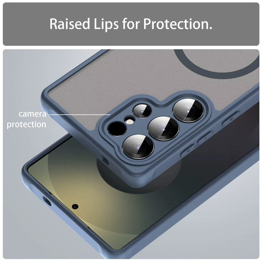 Lionxi Matte Handyhülle für Samsung Galaxy S25 Serie mit magnetischer kabelloser Ladefunktion in Schwarz und Blau - Bild 3